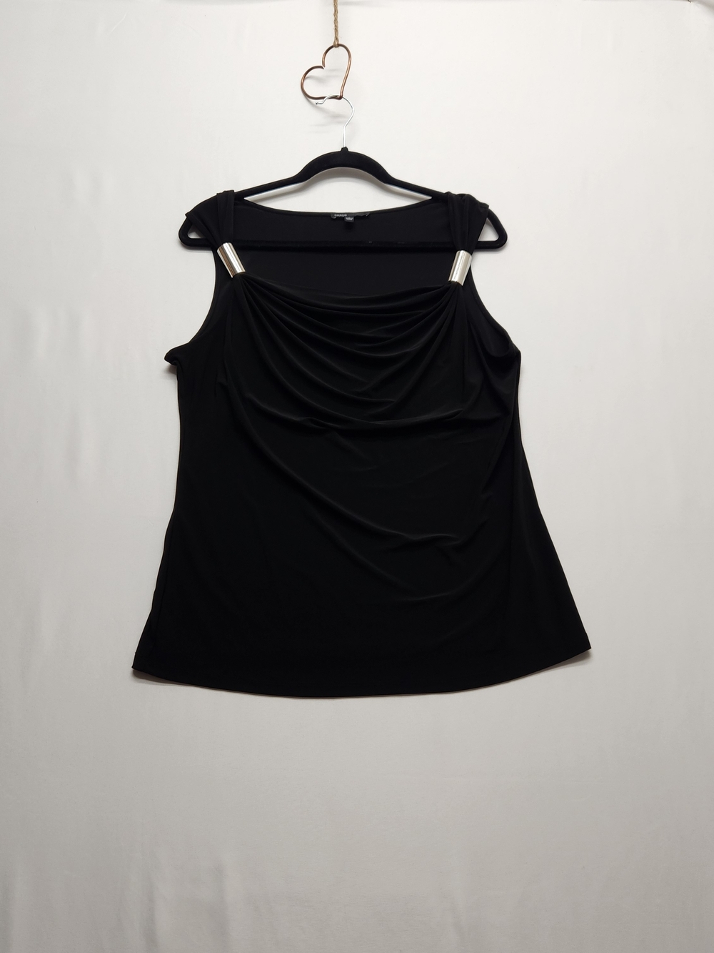 ⭐️Chaus Black Cowl Neck Tank Top Large Sliders Hardware Drape Sleeveless Blouse